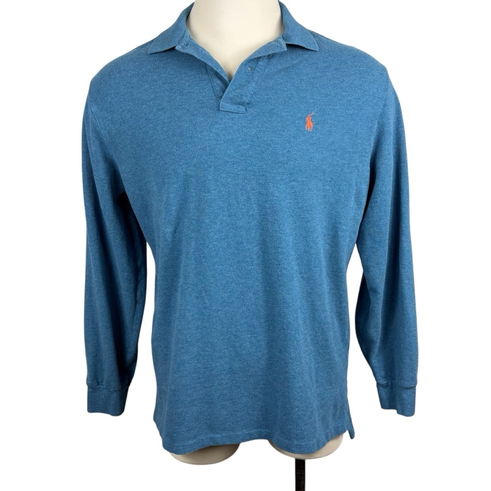 Men’s Polo Ralph Lauren 100% Cotton Blue Ling Sleeve Polo XL 0292 - Picture 2 of 8